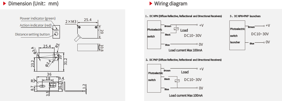 C3Z-T15 Square Shaped Visible Light Directional Type Photoelectric Switches Sensor  title=