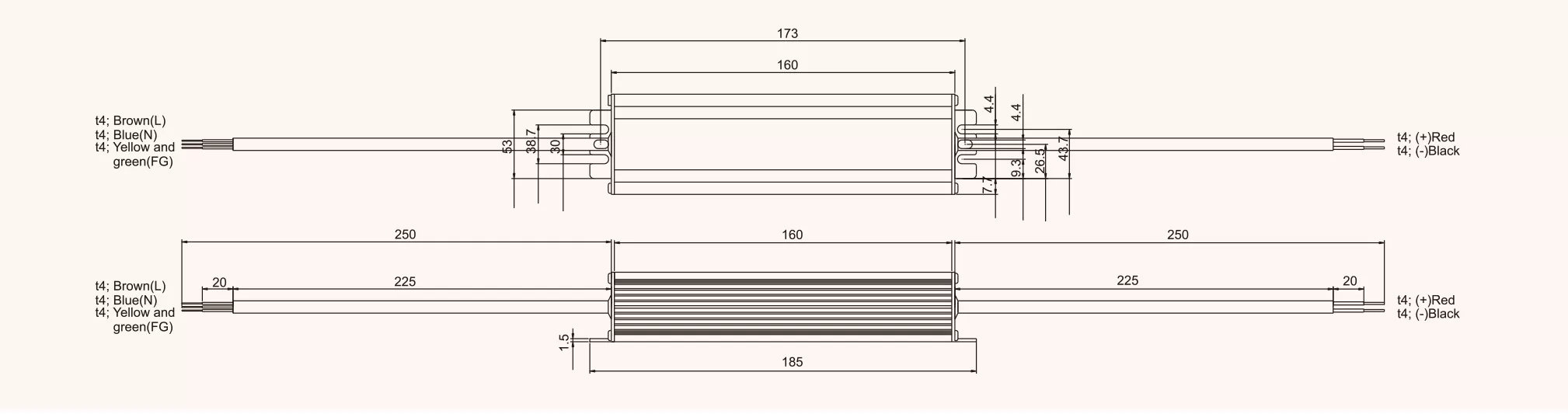 Waterproof IP67 LED driver AC 110v/220v 100W power supply mechanical specification