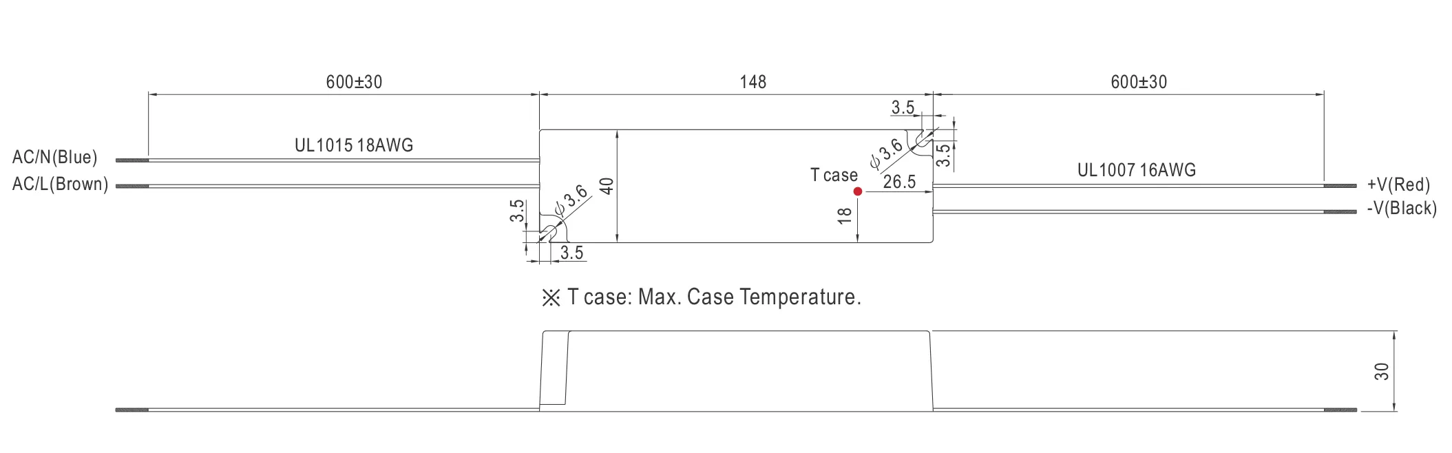 Waterproof IP67 plastic LED driver 40W power supply mechanical specification