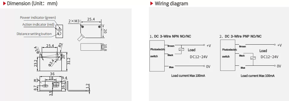 High Efficiency Photoelectric Sensor C3Z-TOF4 Diffuse Reflective Photoelectric Sensor  title=